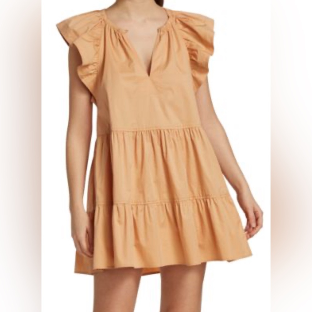 A.L.C. Harper Ruffle Cap-sleeve Mini Shift Dress Size 4 Sold Out 100% Cotton